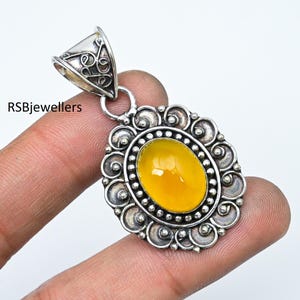 Pendentif en argent sterling 925, pendentif fait main en saphir jaune, pendentif saphir en argent, collier pour femme, pendentif femme,