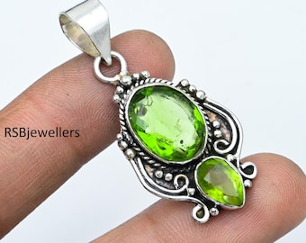 Handmade Peridot Sterling Silver Pendant, Green Gemstone Jewelry