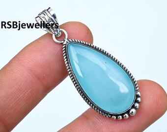 Handmade Pear Aquamarine 925 Sterling Silver Pendant