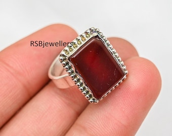 Handmade Sterling Silver Carnelian Ring, Red Gemstone, Statement Jewelry