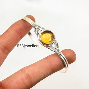 Bladontwerp armband, damesarmband, 925 sterlingzilveren armband, citrien armband, open manchetarmband, armband cadeau voor haar, verstelbare armband,