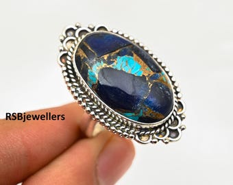 Anel de pedra preciosa, anel de designer, anel de turquesa, anel de declaração, anel feito à mão, anel de presente de noivado, anel de prata esterlina 925, anel de dia dos namorados