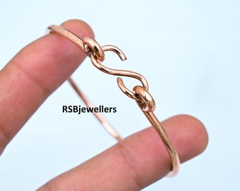 Handmade Solid Copper Bangle, Adjustable Cuff Design