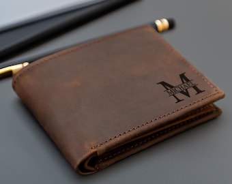 Personalized Leather Men Wallet, Custom Wallet, Father's Day Gift for Dad, Engraved Wallet, Gift For Men