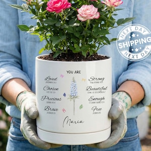Custom Bible Verse Flower Pot, Personalized Christian Name Pot With Bible Verses, Ceramic Pot, Garden Plant Pot, Religious Gift for Her