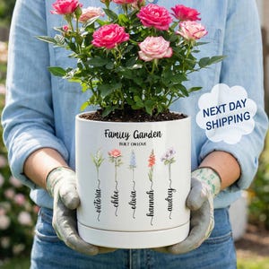 Personalized Birth Flower Pot, Grandma Gift, Custom Ceramic Planter, Mother’s Day Gift