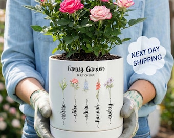 Personalized Birth Flower Pot, Grandma Gift, Custom Ceramic Planter, Mother’s Day Gift