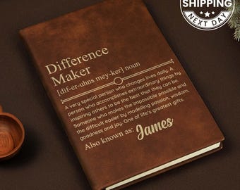Difference Maker Journal, Difference Maker Definition Leather Notebook, Gift for Coworker, Mentor Leader Appreciation Thank You Gift