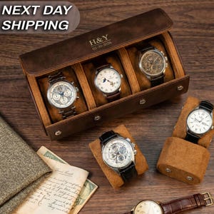 Custom Handmade Engraved Leather Watch Box, Personalized Name Watch Display Case, Travel Watch Box, Gift for Him, Watch Holder for Men