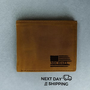 Cartera de cuero personalizada para hombre con identificación, cartera de cuero personalizada, cartera personalizada, cartera grabada, regalo para prometido, regalos de aniversario