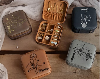 Custom Zodiac Sign Jewelry Case, Zodiac Jewelry Case, Zodiac Moon Gift, Zodiac Leather Travel Case, Gift For Her, Astrology Jewelry Box