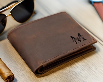 Personalized Leather RFID Wallet, Engraved Genuine Leather Custom Wallet, Anniversary Gift For Him, Men, Father, Dad, Husband, Boyfriend