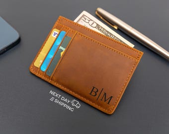 Personalized Slim Wallet, Fathers Day Gift, Minimalist Leather Card Holder, Card Holder for Him, Gift for Boyfriend, Gift for Him