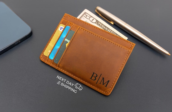 Personalized Slim Wallet, Custom Card Holder, Minimalist Leather Card Holder, Fathers Day Gift, Birthday Gifts For Men