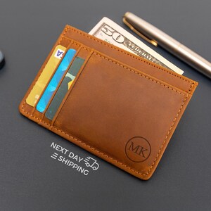 Cartera de cuero minimalista, tarjetero delgado, regalo del día del padre, tarjetero personalizado, billetera delgada de cuero, tarjetero personalizado