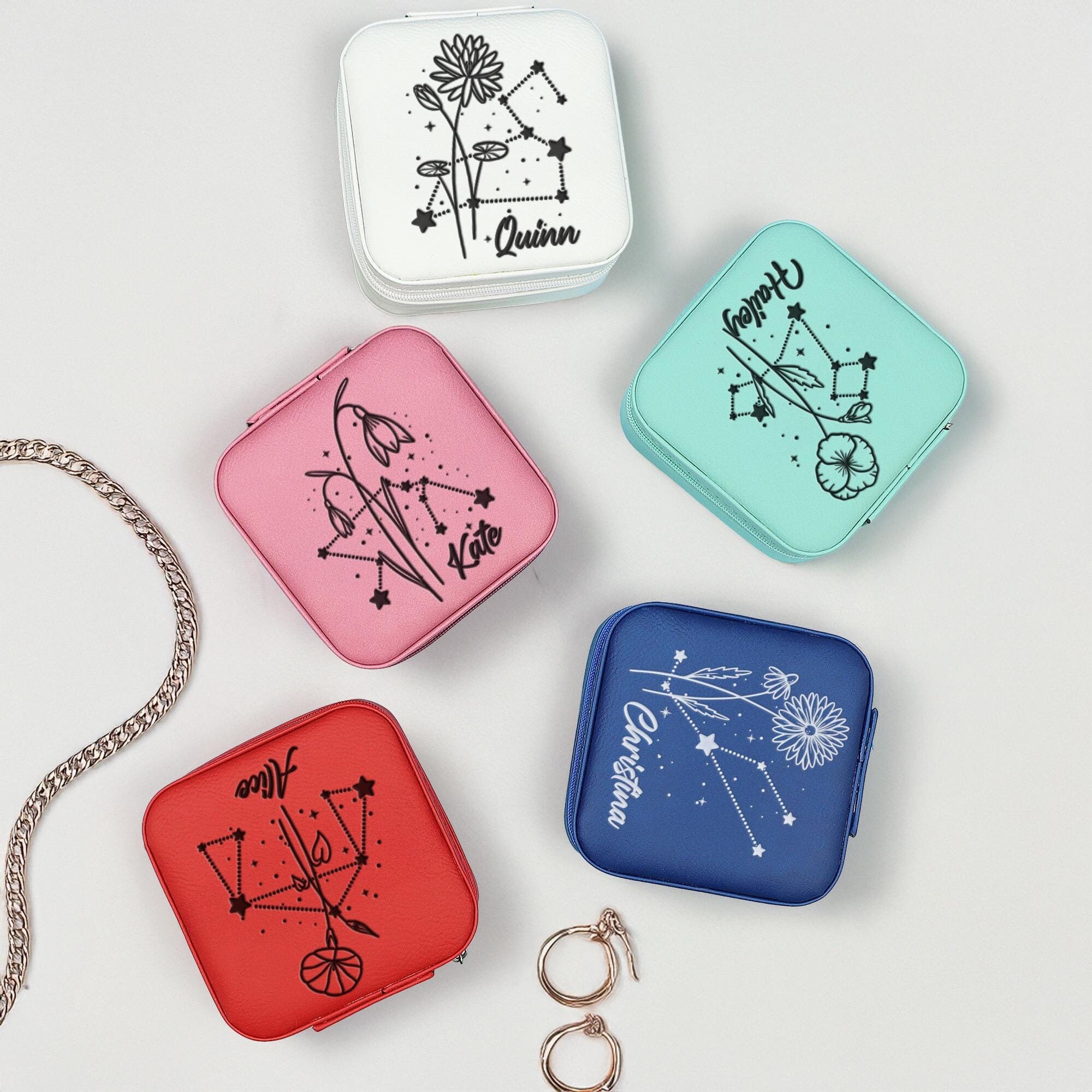 Custom Zodiac Sign Jewelry Case, Zodiac Jewelry Case, Zodiac Moon Gift, Zodiac Leather Travel Case, Gift For Her, Astrology Jewelry Box