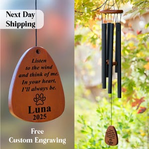 Black Double Side Personalized Engrave Pet Memorial,Outdoor Wind Chime,Pet Lose Remenbering Gift,Outside Sketch Dog Cat Loss Sign for Garden
