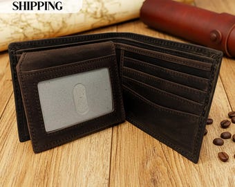 Personalized Leather RFID Wallet, Engraved Genuine Leather Custom Wallet, Anniversary Gift For Him, Husband, Boyfriend, Men, Father, Dad