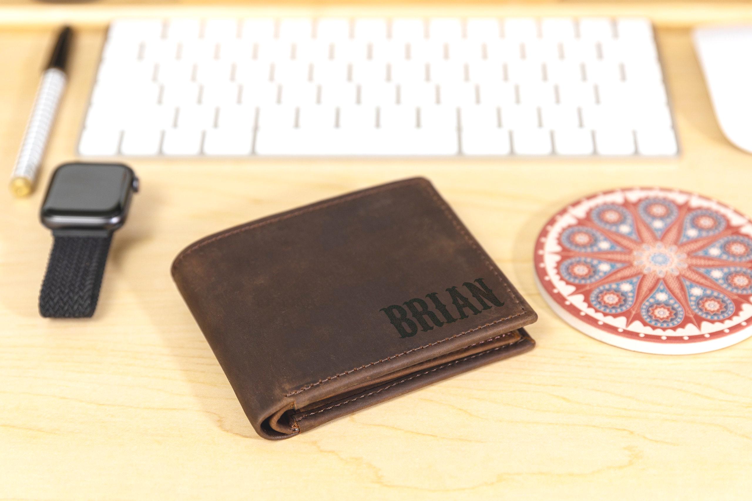 Custom Leather Men Wallet with ID, 2025 Fathers Day Gift Idea, Custom Leather Wallet, Personalized Wallet, Engraved Wallet, Gift for Fiance