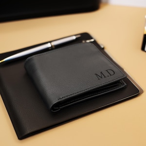 Cartera de cuero RFID personalizada, cartera de cuero genuino grabada personalizada, regalo de aniversario para él, hombres, padre, papá, esposo, novio