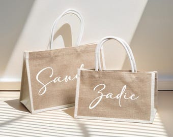 Personalized Bridesmaid Gift Bag, Custom Burlap Gift Bag, Beach Tote Bag, Bachelorette Party Bag, Bridesmaid Proposal Gift, Beach Bag
