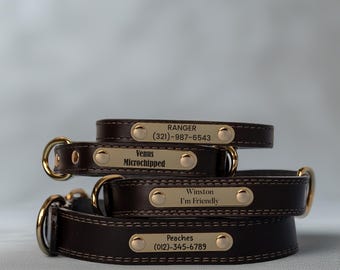 Leather Dog Collar, Personalized Dog Collar, Personalized Leather Dog Collar, Engraved Leather Dog Collar, Custom Dog Collar with Name Plate