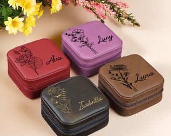 Personalized Travel Jewelry Box, Small Square Earring Organizer, Bridesmaid Gifts Box for Sister, Mothers Day Gift for Her, Gift for Her