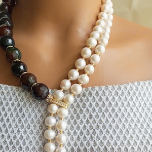 Perlenkette, handgefertigte Aussage großen Achat Naturstein Perlen eleganten langen Schmuck, erwartet Moms Geschenk