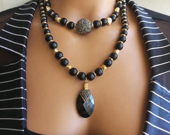 Agate Beaded Jewelry Set: Handmade Necklace, Earrings & Bracelet