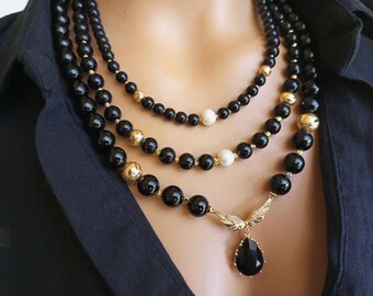 ネックレス・ペンダント August Harmony Onyx Beads Bow Necklace BMH1773 August Harmony Onyx Beads Bow Necklace BMH1773 (August