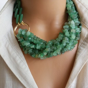 Green Aventurine Beaded Necklace - Handmade Natural Stone Jewelry for Her - Unique Gift Idea - Multi-Strand Layered Necklace