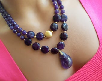 Amethyst Beaded Necklace: Handmade Boho Statement Jewelry