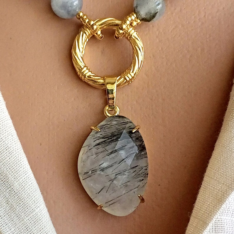 Agate Necklace, Boho Style Unique Pendant Jewelry, Special Handmade Gray Beaded Necklace for Women, Handmade Gemstone Mother's Day Gift zdjęcie 7