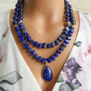 Handgemaakte lapis lazuli-ketting: twee rijen edelsteensieraden