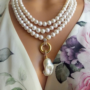 Baroque Pearl Necklace: Multi-Strand Freshwater Pearl Bridal Jewelry