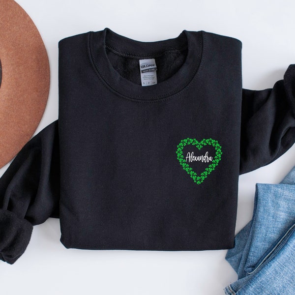 Personalized Heart Shamrock Sweatshirt, Gift For Irish, Customized Clover Sweater, Saint Patrick's Day Gift, Lucky Sweatshirt, Gift For Her