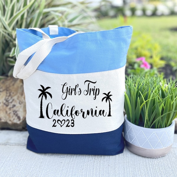 Custom Girls Trip Bag, Girls Trip Gift, Vacation Gift Bag, Besties Trip Gift, Travel Beach Bag, Palm Trees Tote Bag, Valentines Day Gift