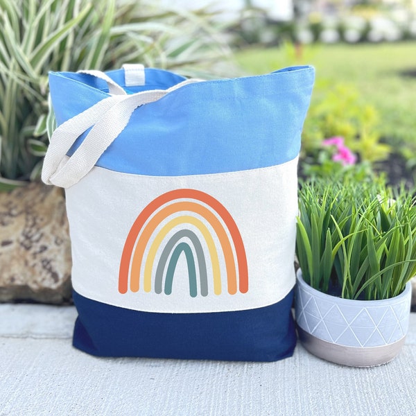 Boho Rainbow Tote Bag, Love Rainbow Bag, Gift for Women, Rainbow Girls Trip Gift, Rainbow Beach Bag, Funny Birthday Gift, Inspirational Gift