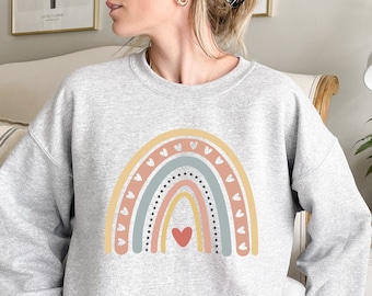 Cute Heart Rainbow Shirt, Boho Rainbow Sweatshirt, Women Birthday Gift, Mothers Day Gift, Kindness Rainbow Sweat, Love Rainbow Sweater