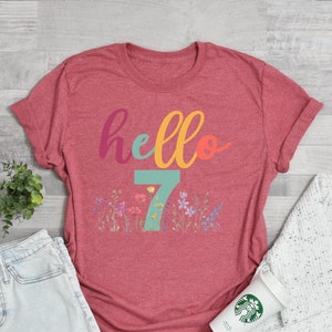 7th Birthday Shirt, 7th Birthday Gift, Hello 7 Shirt, 7th Birthday Outfits, 7th Birthday Party Gift, Custom Age Shirt, Birthday Girl Tee