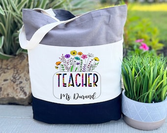 Personalized Teacher Tote Bag, Floral Teacher Tote Bag, Teacher Gifts, Custom Teacher Bag, Back to School Gift, Teacher Appreciation Gift