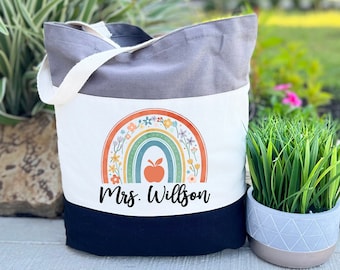Personalized Teacher Tote Bag, Canvas Teacher Bag, Teacher Gift, Custom Teacher Name Bag, Back to School Gift, Teacher Appreciation Gift