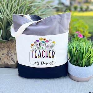 Personalized Teacher Tote Bag, Floral Teacher Tote Bag, Teacher Gifts, Custom Teacher Bag, Back to School Gift, Teacher Appreciation Gift
