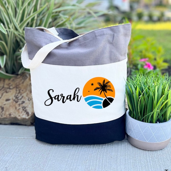 Personalized Beach Bag, Tropical Vacation Bag, Summer Holiday Gift, Bridesmaid Gifts, Bridal Party Bag, Custom Beach Gift, Mothers Day Gift