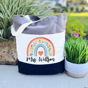 Personalized Teacher Bag, Boho Rainbow Teacher Bag, Custom Teacher Bag, Back to School Gift, Teacher Appreciation Gift, Teacher Gifts