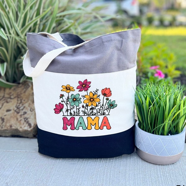 Mama Tote Bag, Flowers Mama Bag, Gifts for Mom, Mothers Day Gift, Mama Birthday Gift, Mom Appreciation Gift, Mama Floral Gift, Mama Gift Bag