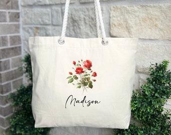 Custom Birthday Tote Bag, Birthday Flower Tote Bag, Personalized Birthday Gifts, Custom Birth Month Flower Tote Bag, Custom Flower Tote Bag
