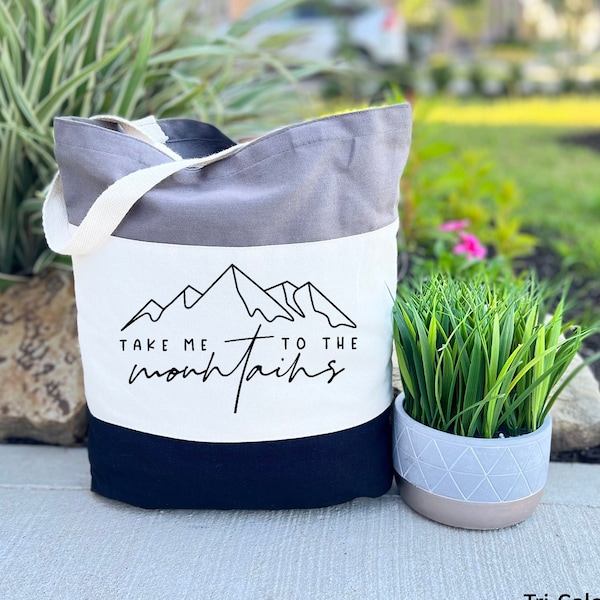 Take Me To The Mountains Tote Bag, Mountains Tote Bag, Outdoors Camping Bag, Camper Gift, Adventure Gift, Travel Bag for Women, Hiking Gift