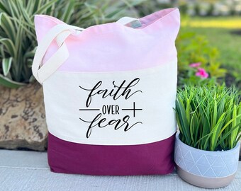 Gift for Christian, Faith Over Fear Tote Bag, Christian Bag, Bible Verse Bag, Motivational Gift, Religious Gift, Church Gift, Baptism Gift