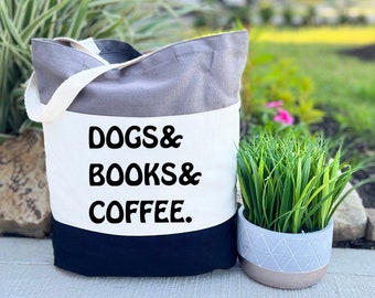 Dogs Books Coffee Tote Bag, Books Bag, Dogs Bag, Gift for Women, Book Lover Gift, Dog Owner Gift, Inspiring Gift, Trendy Tote Bag,Funny Gift